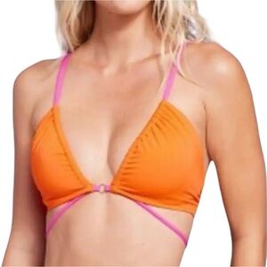 NWT Shade & Shore Women's Strappy Ring Detail Colorblock Bikini Top